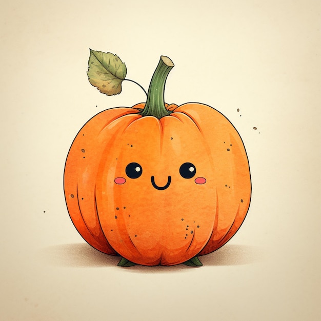 there is a drawing of a pumpkin with a leaf on it generative ai