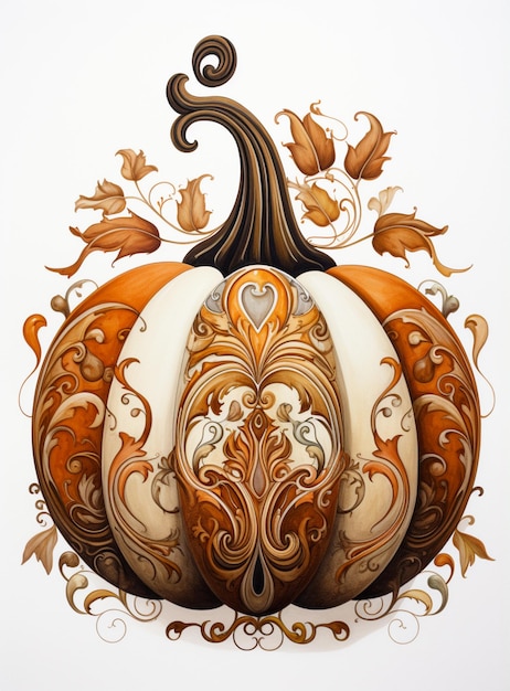 there is a drawing of a pumpkin with a swirly design on it generative ai