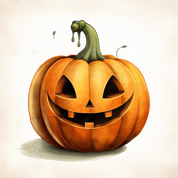 there is a drawing of a pumpkin with a worm sticking out of it generative ai