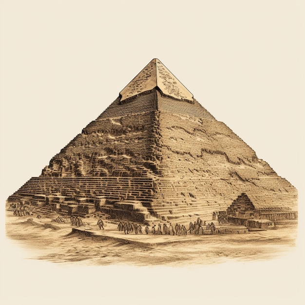 There is a drawing of a pyramid with a group of people generative ai