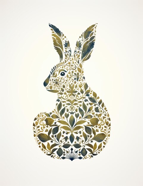 Photo there is a drawing of a rabbit with a floral pattern on it generative ai