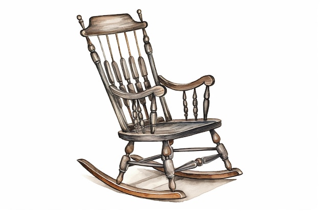 there is a drawing of a rocking chair with a wooden seat generative ai
