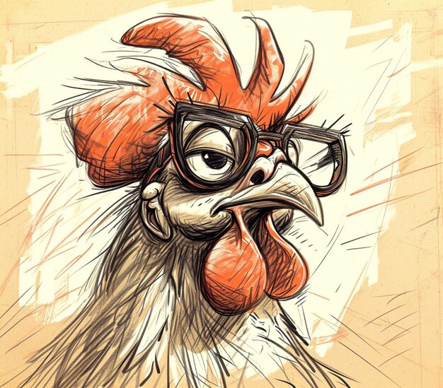 Photo there is a drawing of a rooster wearing glasses on a brown background generative ai