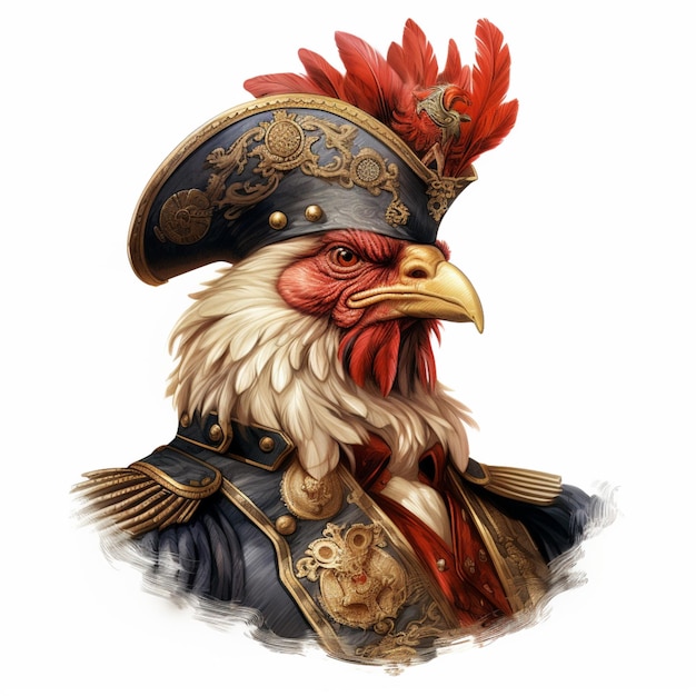 there is a drawing of a rooster wearing a military hat generative ai