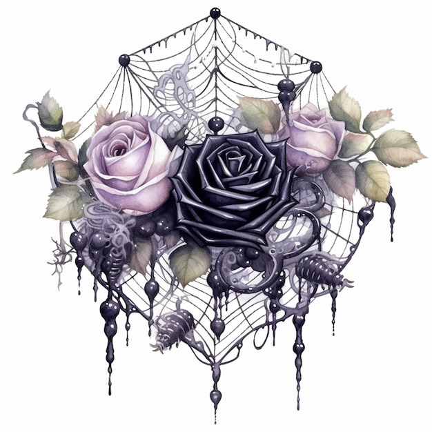 there is a drawing of a rose and a spider web generative ai