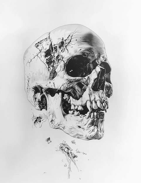 Foto c'è un disegno di un cranio con una mascella rotta.