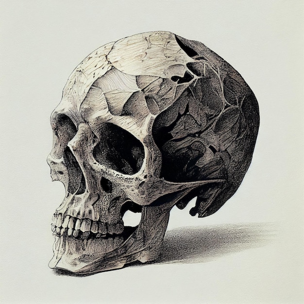 there is a drawing of a skull with a broken jaw generative ai