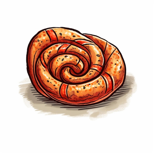 There is a drawing of a spiral shaped bread on a table generative ai