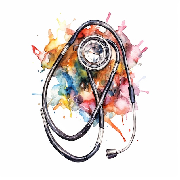 There is a drawing of a stethoscope with a splattered background generative ai