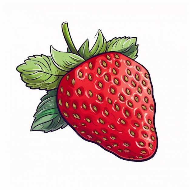 there is a drawing of a strawberry with a leaf on it generative ai