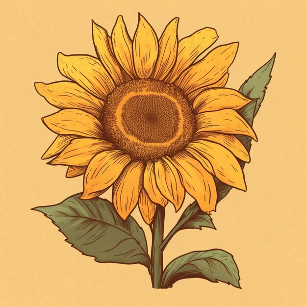 There is a drawing of a sunflower with green leaves generative ai