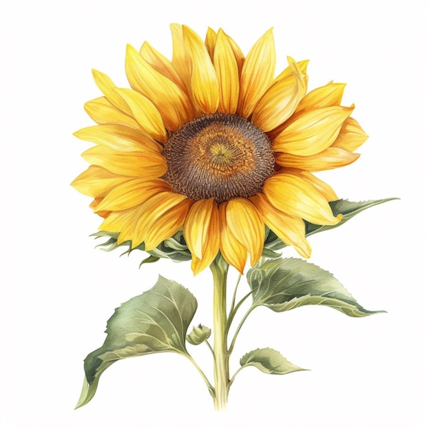 there is a drawing of a sunflower with leaves on it generative ai