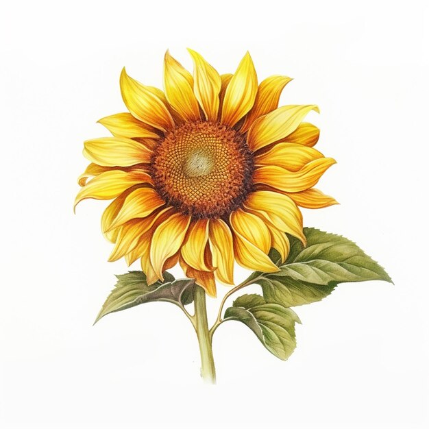 there is a drawing of a sunflower with a stem and leaves generative ai