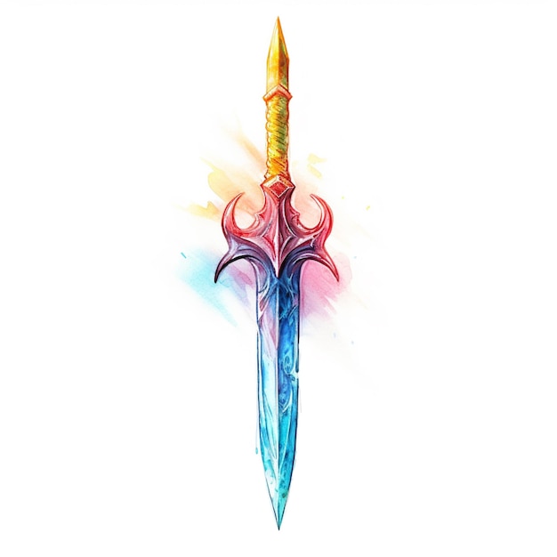 There is a drawing of a sword with a colorful design on it generative ai