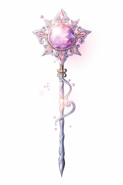 there is a drawing of a sword with a pink stone on it generative ai