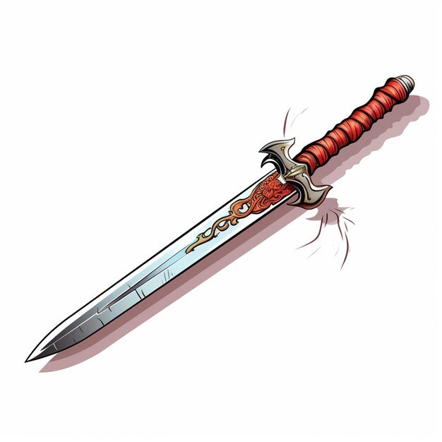 there is a drawing of a sword with a red handle generative ai