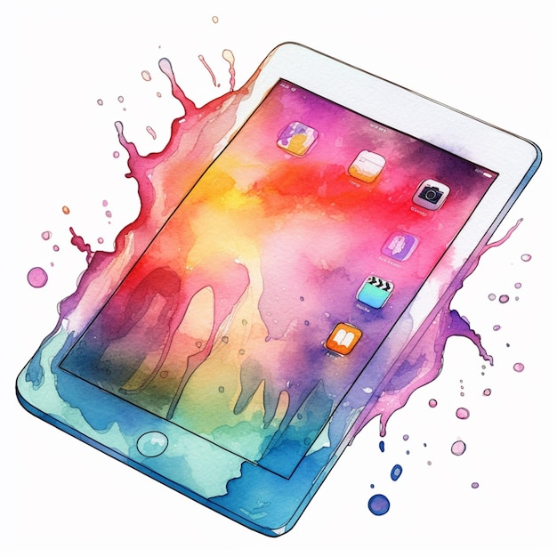 Photo there is a drawing of a tablet with a splash of water on it generative ai