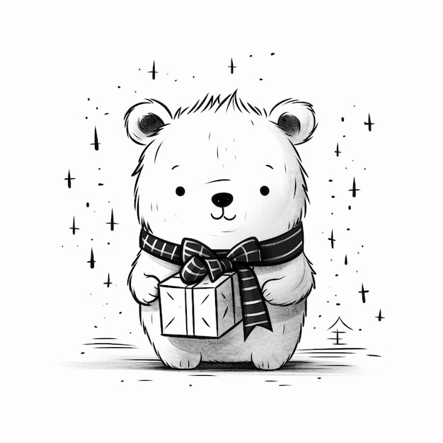 there is a drawing of a teddy bear holding a present generative ai