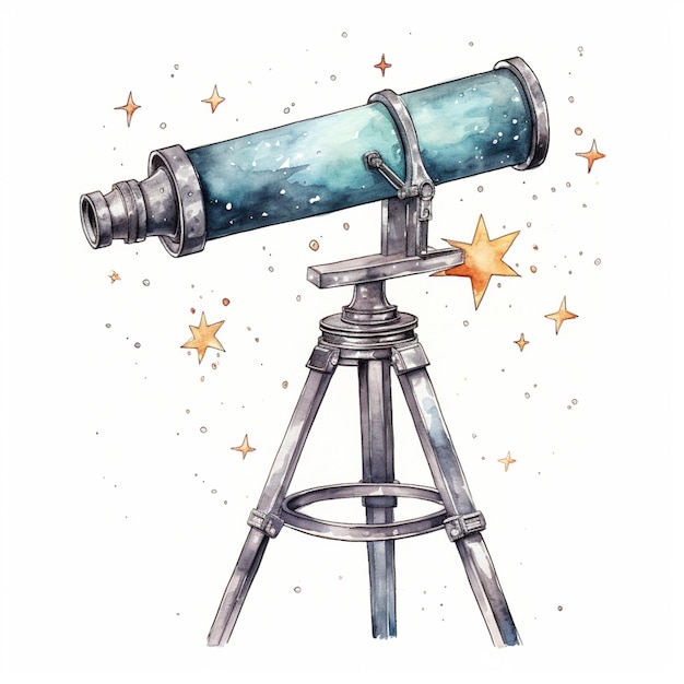 Photo there is a drawing of a telescope on a tripod generative ai