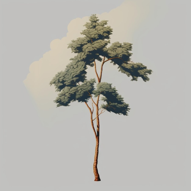 Photo there is a drawing of a tree with a sky background generative ai