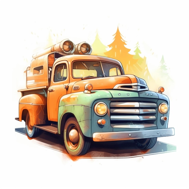 There is a drawing of a truck with a camper on the back generative ai