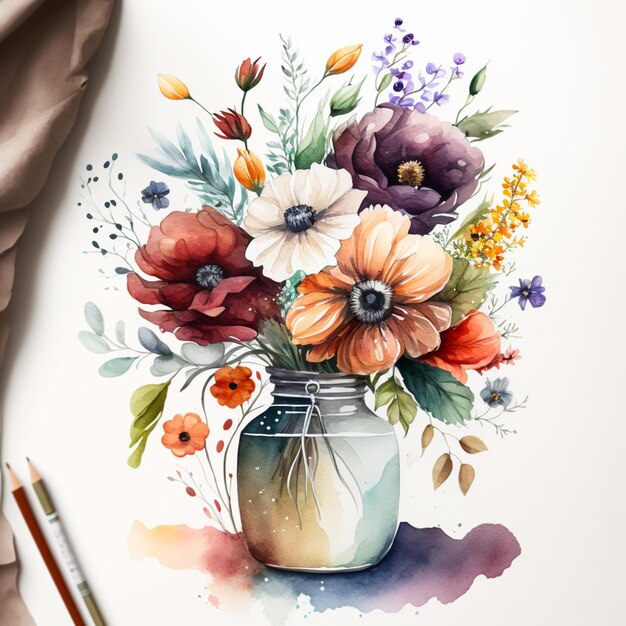 there is a drawing of a vase with flowers in it generative ai