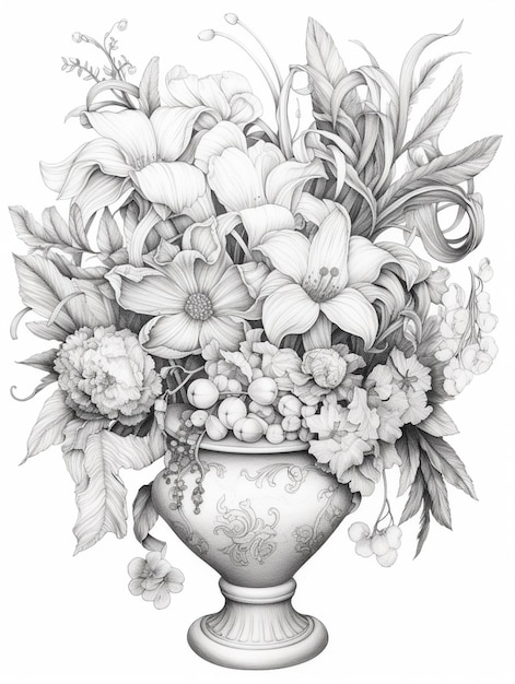 Foto c'è il disegno di un vaso con fiori al suo interno ai generativi