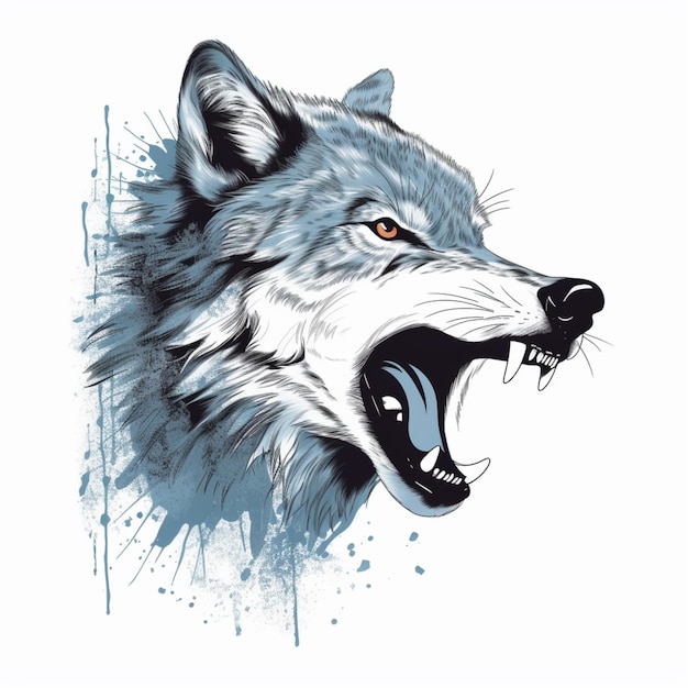 There is a drawing of a wolf with its mouth open generative ai