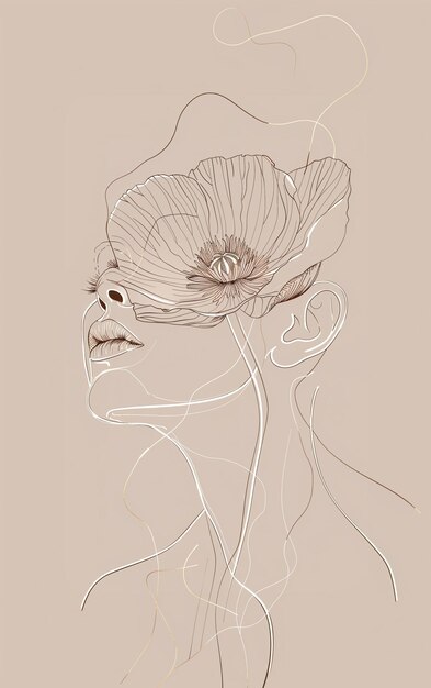 Photo there is a drawing of a woman with a flower in her hair generative ai