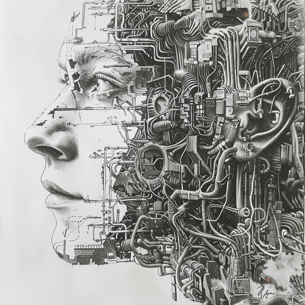 Foto c'è un disegno di una testa di donna con una macchina in esso generativo ai