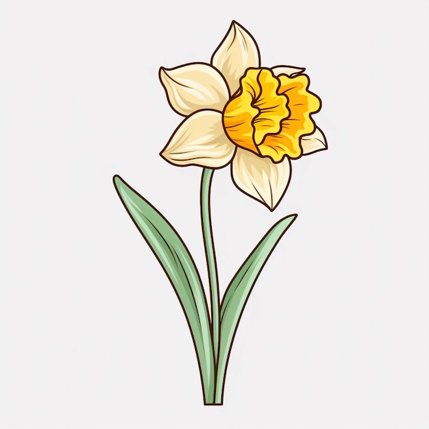 there is a drawing of a yellow flower with green leaves generative ai