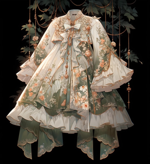 There is a dress hanging on a tree with leaves generative ai