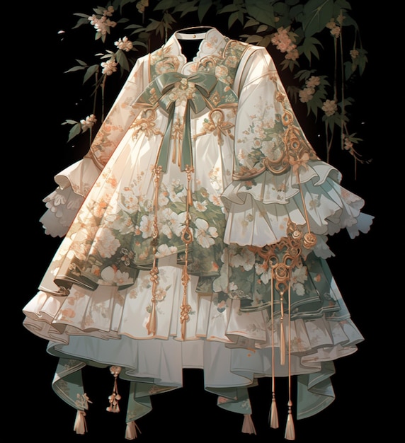 There is a dress with a floral pattern on it hanging on a wall generative ai