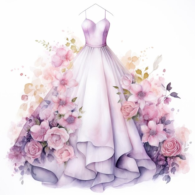 there is a dress with flowers on it on a white background generative ai