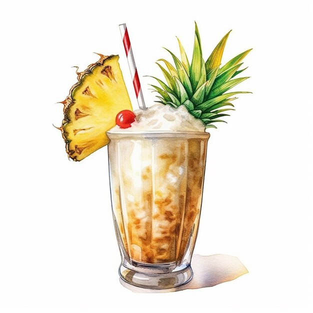 there is a drink with a pineapple garnish and a straw generative ai