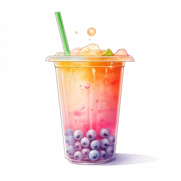 there is a drink with a straw and blueberries in it generative ai