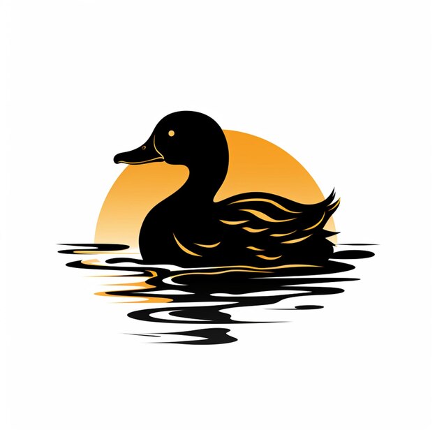 there is a duck that is floating in the water at sunset generative ai