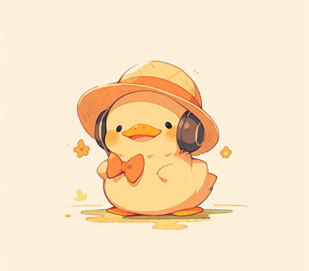 There is a duck wearing headphones and a hat generative ai