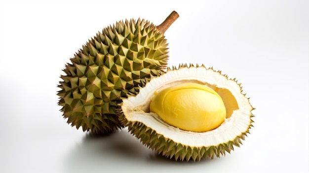 There is a durian fruit that is cut open and ready to eat generative ai