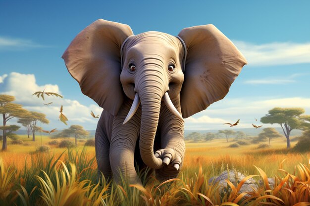 есть слон, который идет по траве с генеративным искусственным интеллектом