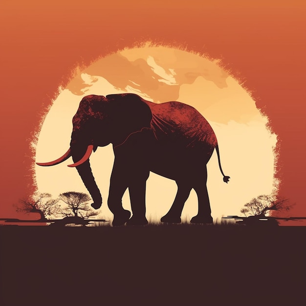 There is a elephant walking in the grass at sunset generative ai
