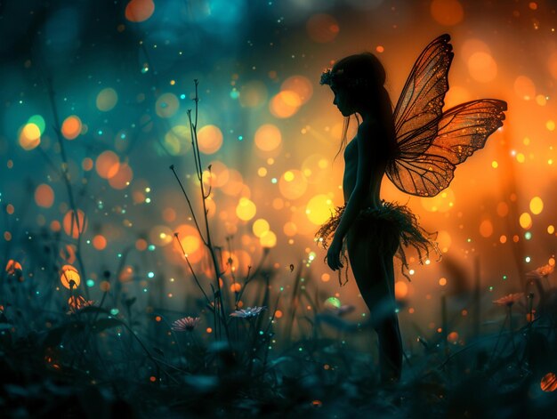 there is a fairy standing in a field with a fairy costume generative ai
