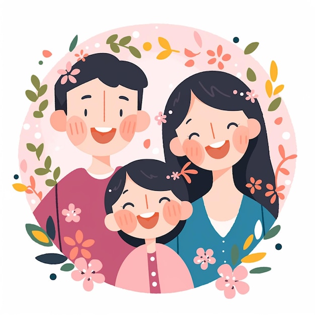 there is a family portrait with a flower wreath around them generative ai