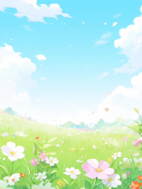 there is a field of flowers with a sky background generative ai