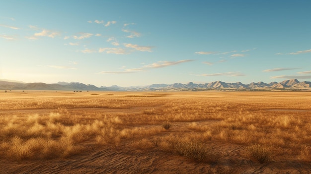 Foto c'è un campo di erba e una strada di terra in mezzo al deserto generativo ai