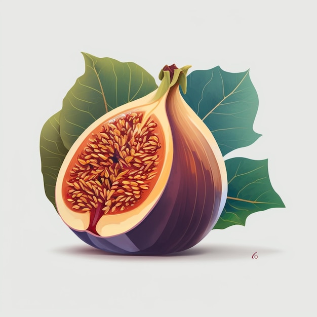 There is a fig with a leaf on the side of it generative ai