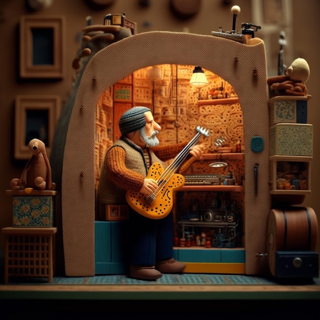 Photo there is a figurine of a man playing a guitar generative ai