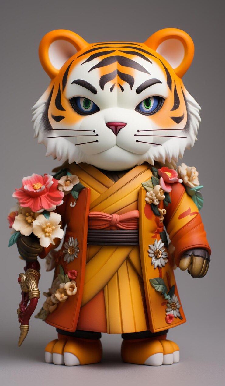 Photo there is a figurine of a tiger dressed in a kimono outfit generative ai