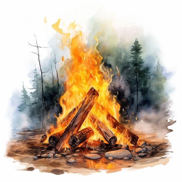 Photo there is a fire that is burning in the middle of the woods generative ai