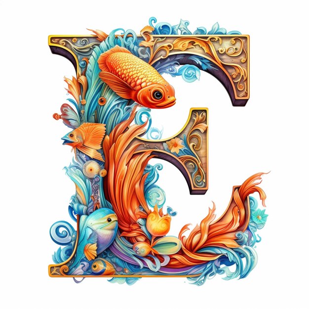 Photo there is a fish and fishy letter e with a fishy design generative ai